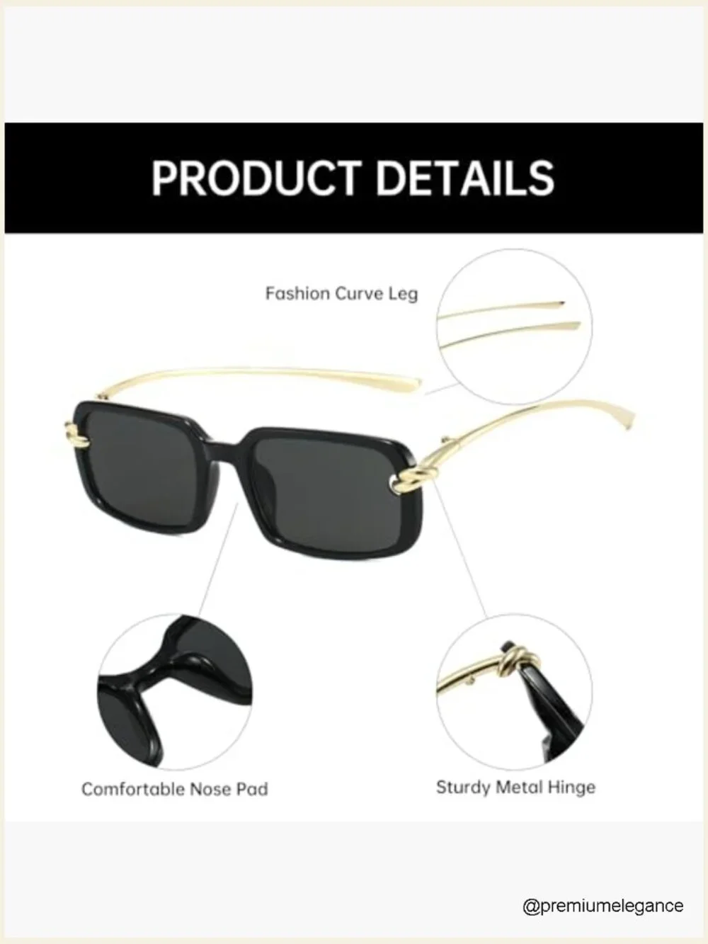 Vintage 90s Retro Rectangular Sunglasses Gold Metal Frame UV400